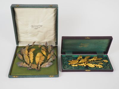 Palme et couronne de récompense en argent doré à décor de fe… - Photo 1