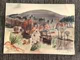 une photo d'une aquarelle représentant une montgolfière