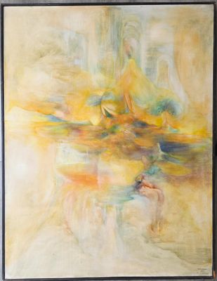 tableau représentant une femme en robe jaune