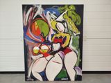 une peinture représentant une femme assise sur une chaise