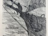 an image of a drawing of a man on a sailboat in the ocean