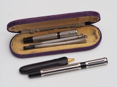 two pens in a case on a white surface