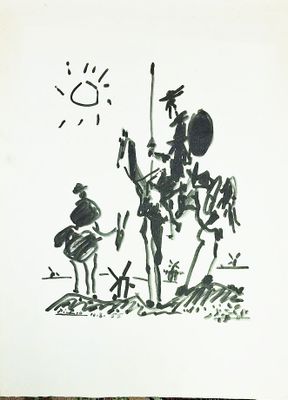 un dessin représentant un homme à cheval, sur lequel est dessiné un cheval
