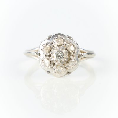 Bague marguerite en platine (850‰) sertie d'un diamant rond … - Photo 1
