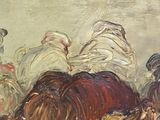 a painting of a horse laying down on a table