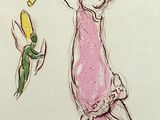 a drawing of a little girl holding a bunch of flowers