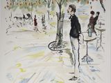 painting of a man walking down a street in a park