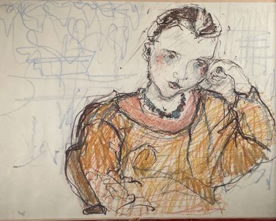 dessin représentant un homme en train de parler au téléphone portable devant un mur recouvert de graffitis
