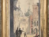 une image représentant un tableau où l'on voit un homme et une femme marchant dans une rue