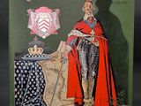 un vieux livre sur lequel figure l'image d'un homme vêtu d'une cape rouge