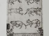 an image of a black and white drawing of cats and dogs