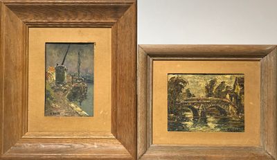 Raymond BESSE (1899-1969). Paysages au pont et port.