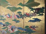 a painting of a group of people riding on a horse