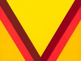 an abstract painting of a red and yellow triangle on a yellow background