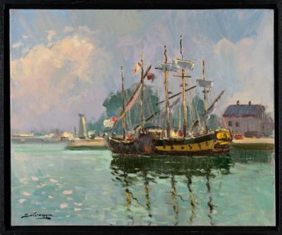 José SALVAGGIO (1963-) "L'armada à Honfleur" HST, SBG.