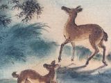 a painting of a deer and a fawn in the snow