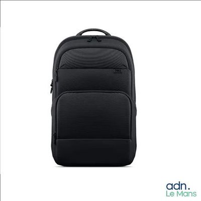 a black backpack on a white background with a logo on it