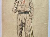 drawing of a man with a baseball bat and a baseball cap