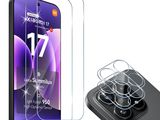 un gros plan d'un téléphone portable avec un écran en verre à côté