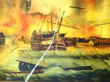 a picture of a painting of a ship in the water