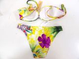yellow and purple floral bikini set with matching thongs