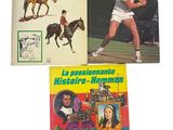 three books of tennis and tennis players on a white background