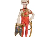 figurine représentant un petit soldat muni d'une épée et d'un bouclier