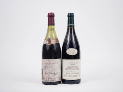 deux bouteilles de vin sont posées l'une à côté de l'autre sur une surface blanche