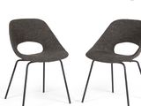 two grey chairs with black legs and a white background