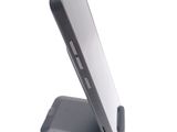a close up of a cell phone on a stand