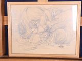 a picture of a drawing of a woman and two children