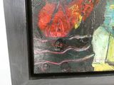 une photo d'un tableau représentant une femme avec un parapluie rouge