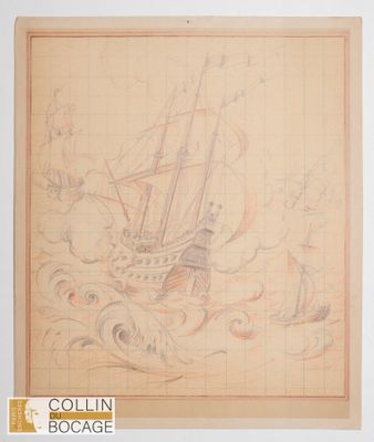 PROJET DE DECORATEUR - TRANSATLANTIQUE Caravelle, vers 1950