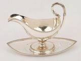 silver plated gravy dish with saucer and saucer