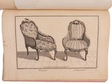 an old book with a drawing of a chair and a chair on it