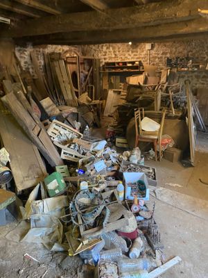 a pile of junk in the middle of a room