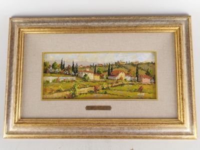peinture à l'huile d'une scène de ferme dans un cadre doré