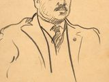 drawing of a man in a suit and tie with a pipe in his mouth