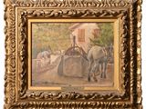 an image of a painting of a horse pulling a carriage