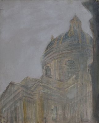 Hervé THIBAULT (né en 1944) Façade d'église - Photo 1