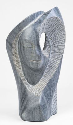 Serge SALLAN (1951-) "Visage de femme" marbre gris sculpté, …