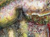 an oil painting of a frog sitting on top of a rock