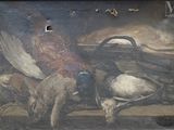 un tableau représentant un homme à cheval accompagné d'un chien