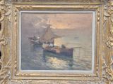 une image d'un tableau représentant un bateau dans l'eau