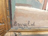 a close up of a painting of a cat on a ledge
