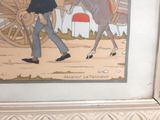 a picture of a painting of a man walking with a horse