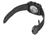 the watch is black and has a white face