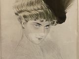 painting of a woman in a hat with a feather on her head