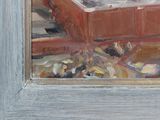 a painting of a cat sitting on a window sill