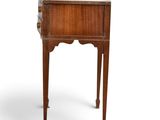 an old wooden table with marble top on a white background